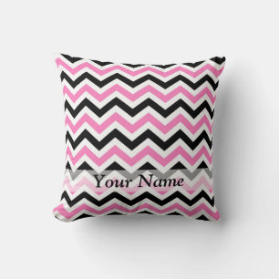 Pink and black chevron pattern throw pillow
