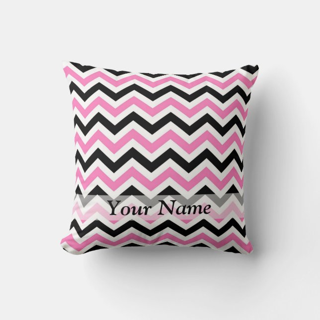 Pink and black chevron pattern throw pillow (Front)