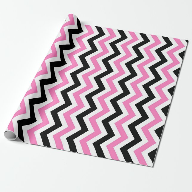 Pink and black chevron pattern wrapping paper (Unrolled)