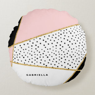 Pink and Black Chic Abstract Pattern Custom Round Pillow