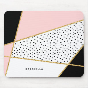 Pink and Black Chic Abstract Pattern Personalized Mouse Pad
