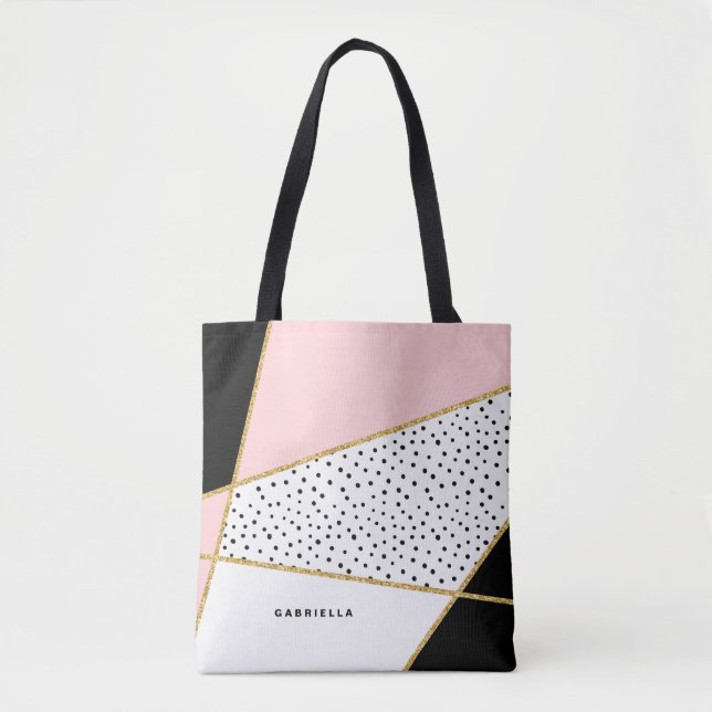 Pink and Black Chic Abstract Pattern Tote Bag (Front)