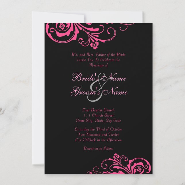 Pink and Black Chic Wedding Invitation (Front)