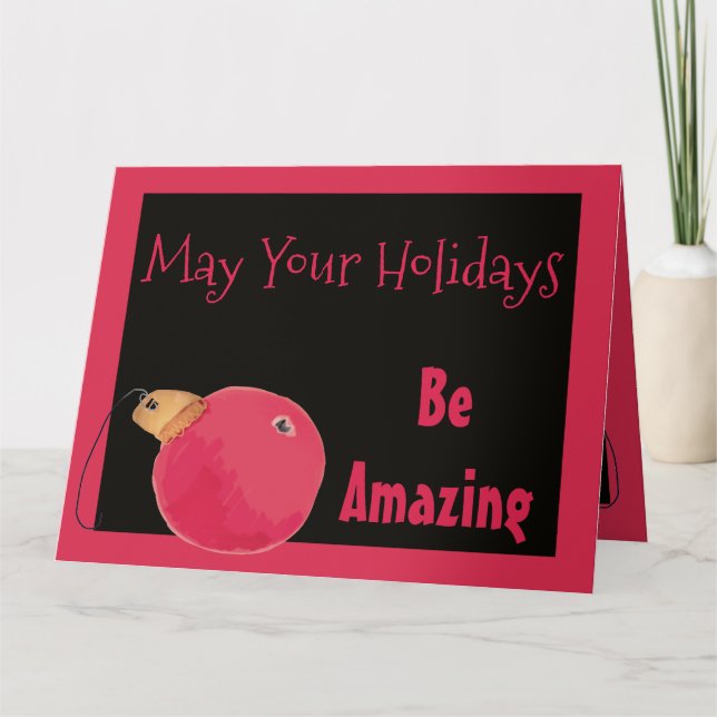 Pink and Black Christmas Greeting Card (Front)
