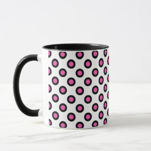 pink and black circle polka dots monogram mug