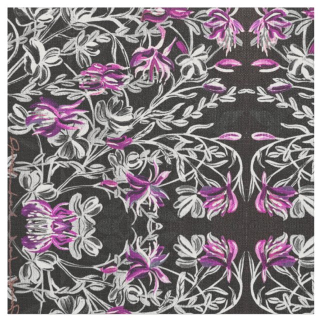 Pink and Black Columbine Fabric (Close Up)