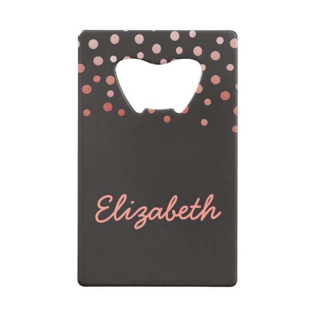 Pink and black confetti credit card bottle opener (Front)