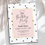 Pink and Black Confetti Dots 21st Birthday Party Invitation<br><div class="desc">In trendy contemporary style, this 21st birthday party invitation design features scattered confetti polka dots in black over a white background. A golden double frame with dusty pastel pink background surrounds the text in feminine style. Lovely handwritten script type face spells out "Birthday Party" in large lettering to add emphasis...</div>