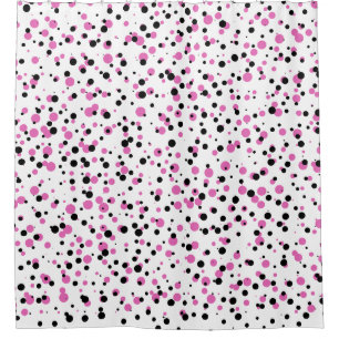 Pink and Black Confetti Dots Pattern on White