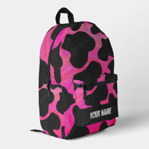 Pink and Black Cow Monogram Printed Backpack
