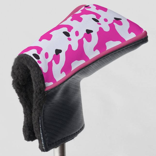 Pink and Black Cow Print Pattern Golf Head Cover (3/4 Front)
