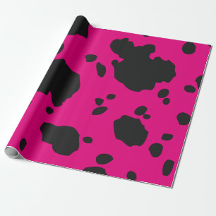 Pink And Black Cow Spots Animal Print Wrapping Paper