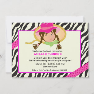 Pink and black cowgirl brithday party invitation
