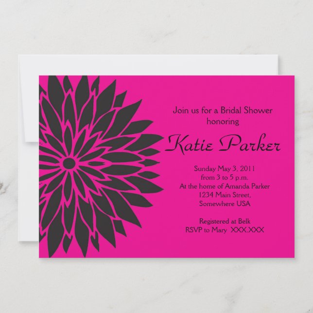 Pink and black dahlia Flower Invitation (Front)