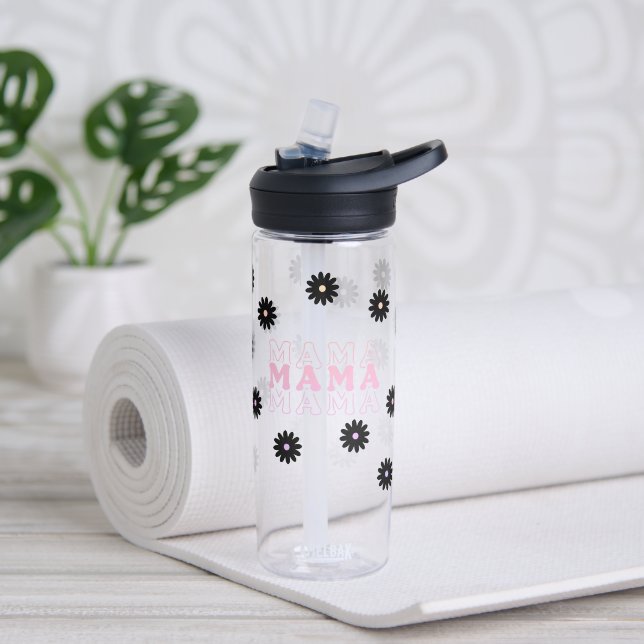 Pink and Black Daisy Mama Water Bottle (Yoga)
