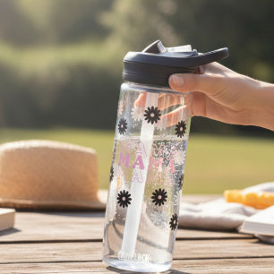 Pink and Black Daisy Mama Water Bottle