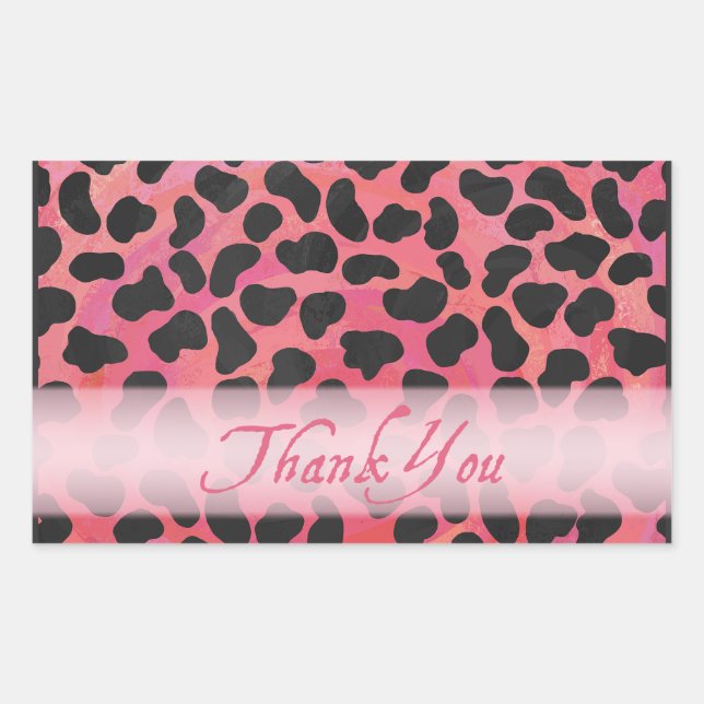 Pink and Black Dalmatian Pattern Thank You Sticker (Front)