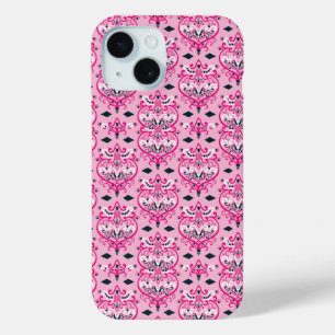 Pink and Black Damask iPhone 15 Case