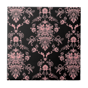 Pink and Black Damask Ceramic Tile