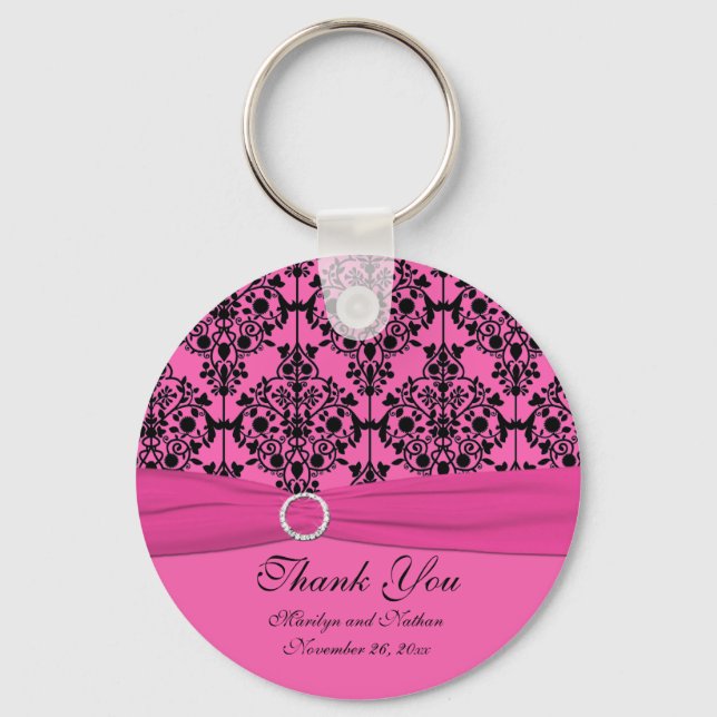 Pink and Black Damask Keychain (Front)