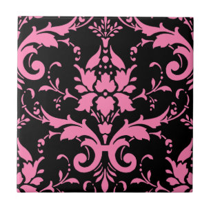 Pink and Black Damask Matching Kitchen Tile