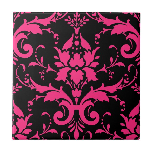 Pink and Black Damask Matching Kitchen Tile (Front)