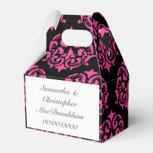pink and black damask pattern wedding