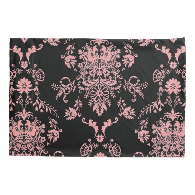 Pink and Black Damask Pillowcase (Back)