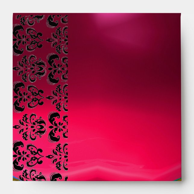 PINK AND BLACK DAMASK RED RUBY fuchsia Blue Gem Envelope (Front)