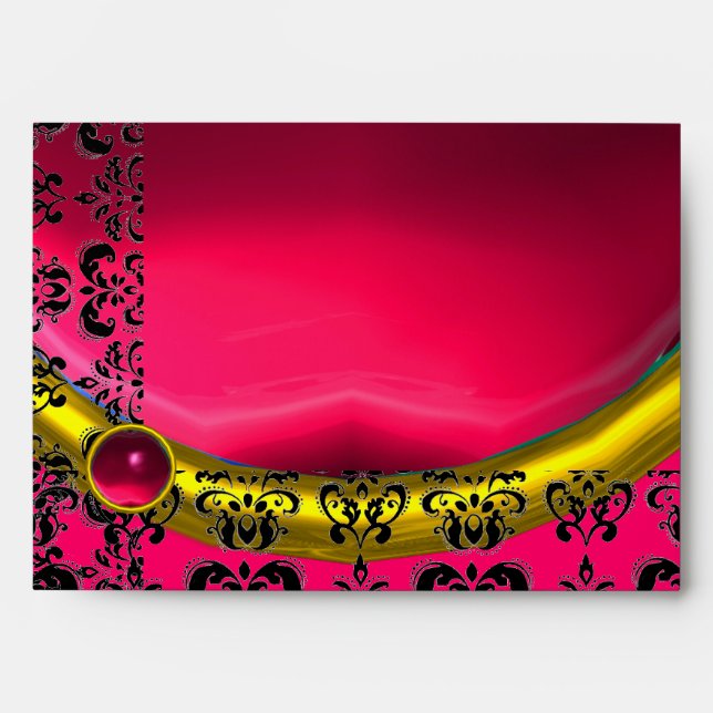 PINK AND BLACK DAMASK RED RUBY fuchsia Envelopes (Front)