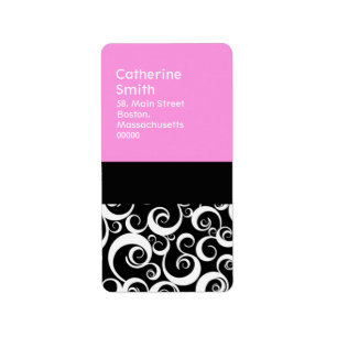Pink and Black Damask Swirls Address Labels