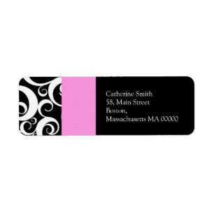 Pink and Black Damask Swirls Address Labels