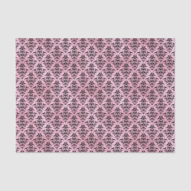 Pink and Black Damask Tissue Paper (Front)