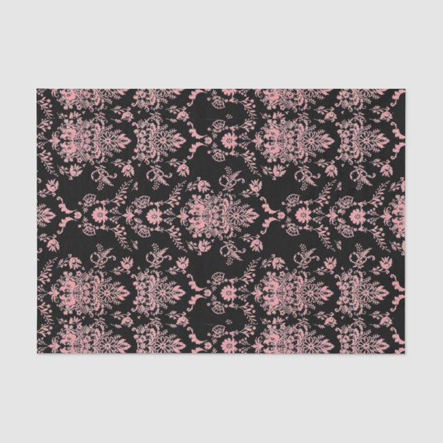 Pink and Black Damask Tissue Paper (Front)