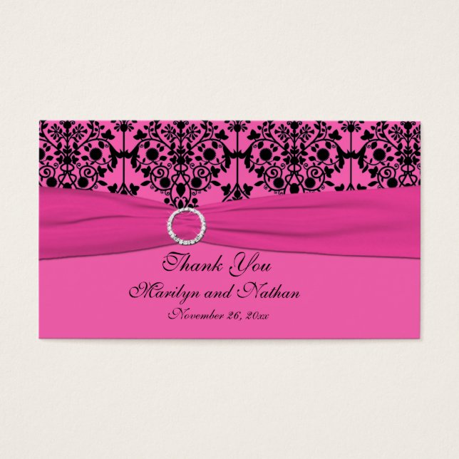 Pink and Black Damask Wedding Favour Tag (Front)