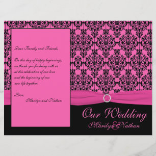 Pink and Black Damask Wedding Program