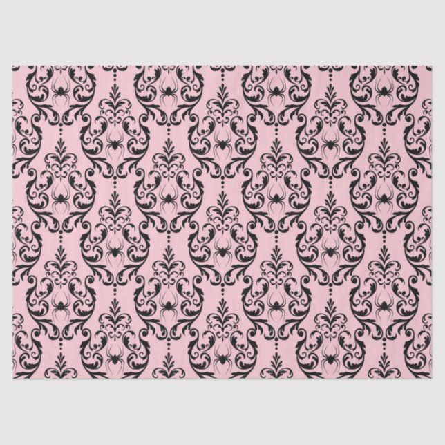 Pink and Black Damask with Spiders Tissue Paper (Front)