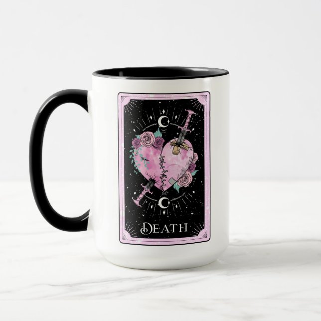 Pink and Black Death Tarot Card Witchy Celestial Mug (Left)