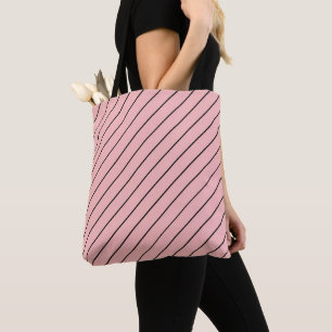 Pink and Black Diagonal Lines Tote Bag
