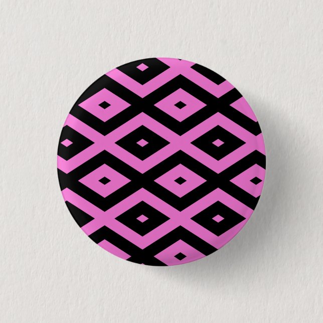 Pink and black diamond pattern 1 inch round button (Front)
