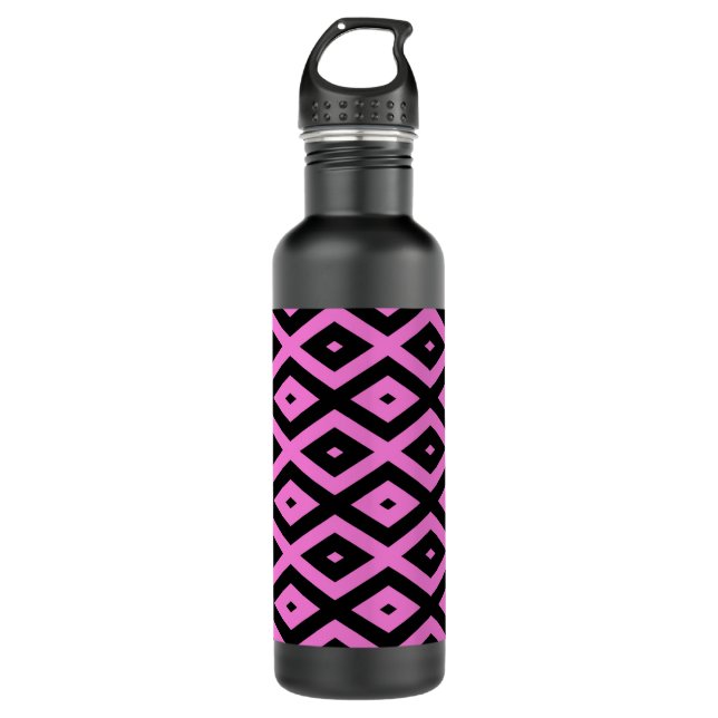 Pink and black diamond pattern 710 ml water bottle (Front)