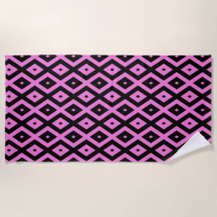 Pink and black diamond pattern beach towel