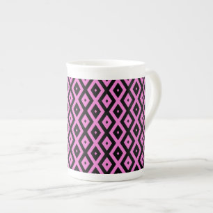 Pink and black diamond pattern bone china mug