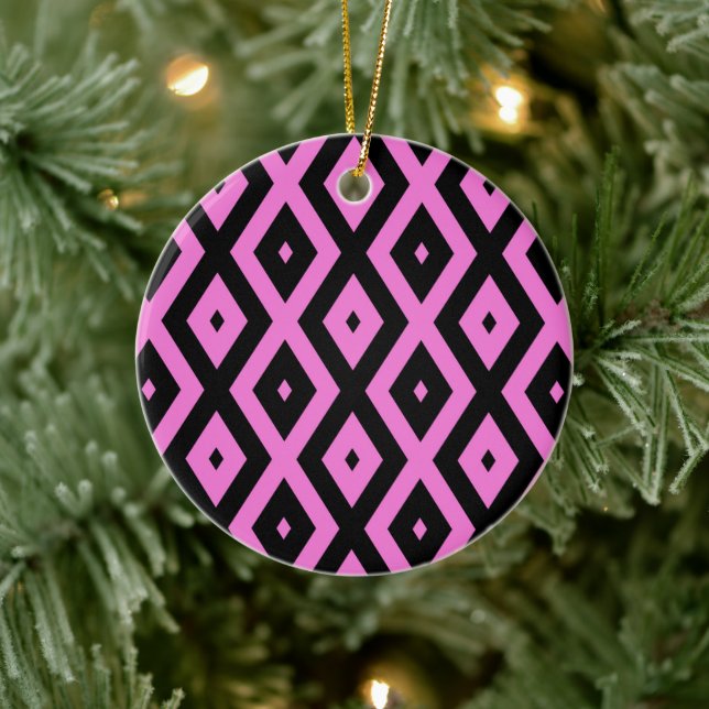 Pink and black diamond pattern ceramic ornament (Tree)