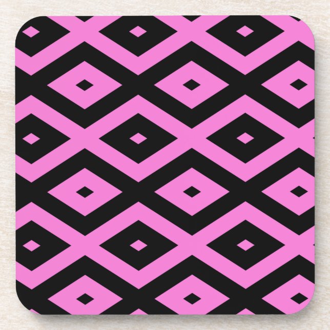Pink and black diamond pattern coaster (Front)