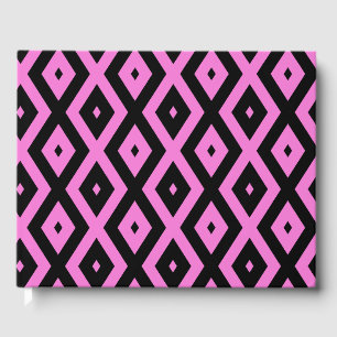 Pink and black diamond pattern guest book