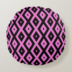 Pink and black diamond pattern round pillow