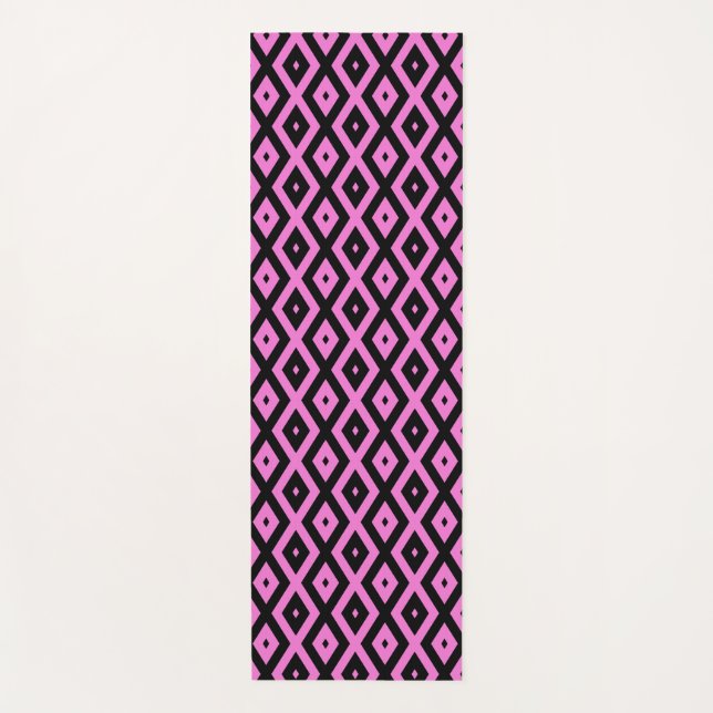 Pink and black diamond pattern yoga mat (Front)