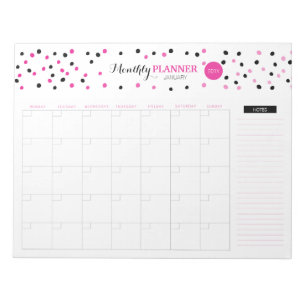 Pink and Black Dots Monthly Planner Notepad
