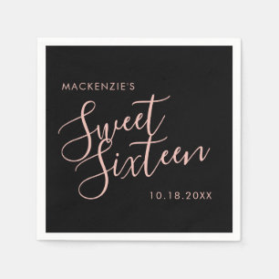 Pink and Black Elegant Sweet 16 Personalized Name Napkin